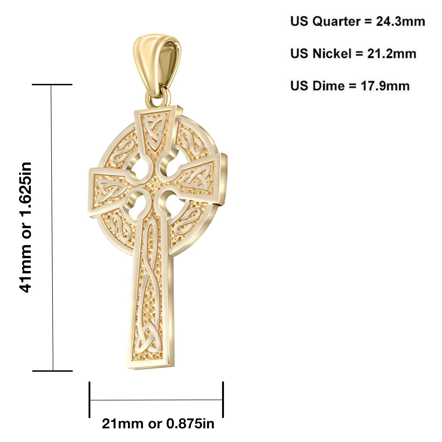 Men's 14k Yellow Gold 41mm Irish Celtic Knot Cross Pendant Necklace - US Jewels