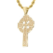Men's 14k Yellow Gold 41mm Irish Celtic Knot Cross Pendant Necklace - US Jewels