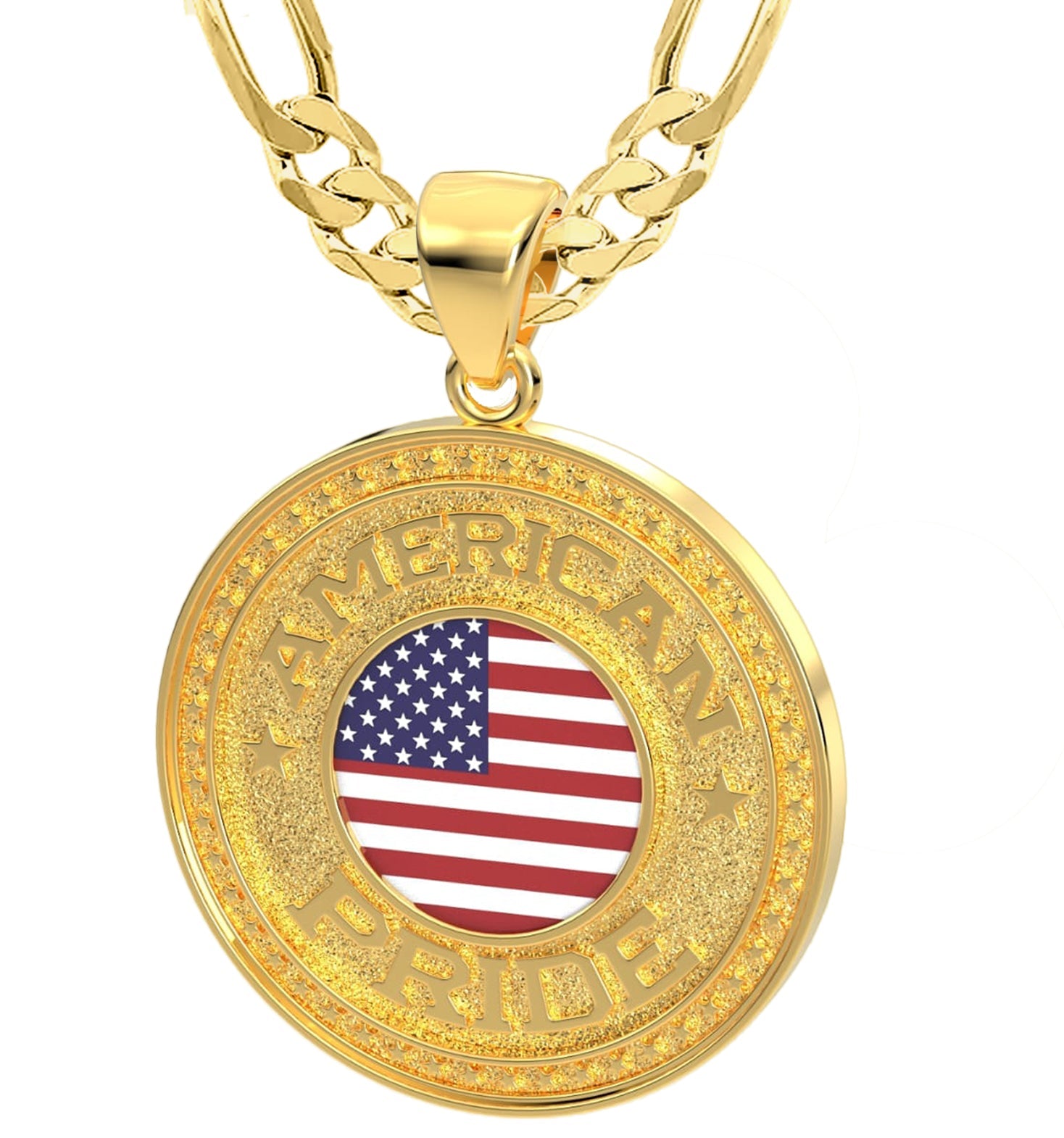 Men's 14k Yellow Gold American Pride Pendant Necklace, 33mm - US Jewels