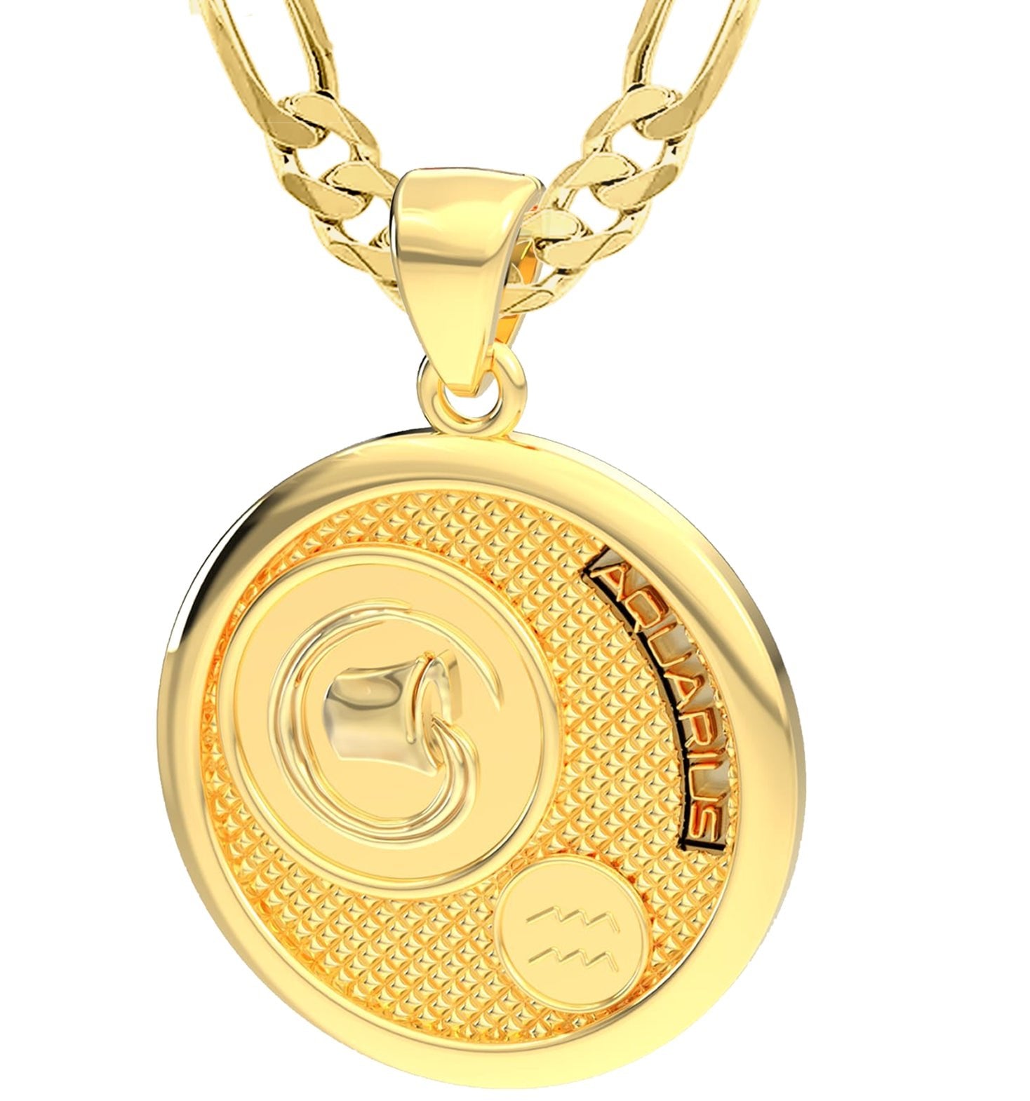 Zodiac Metal Necklace - Men's 14k Gold Aquarius the Water