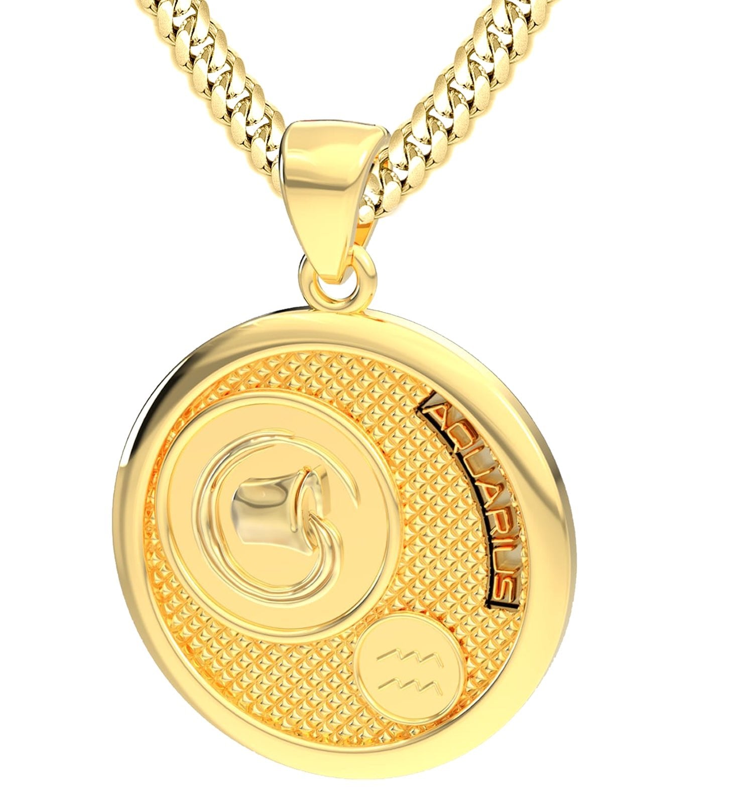 Men's 14k Yellow Gold Aquarius Zodiac Pendant Necklace, 33mm - US Jewels