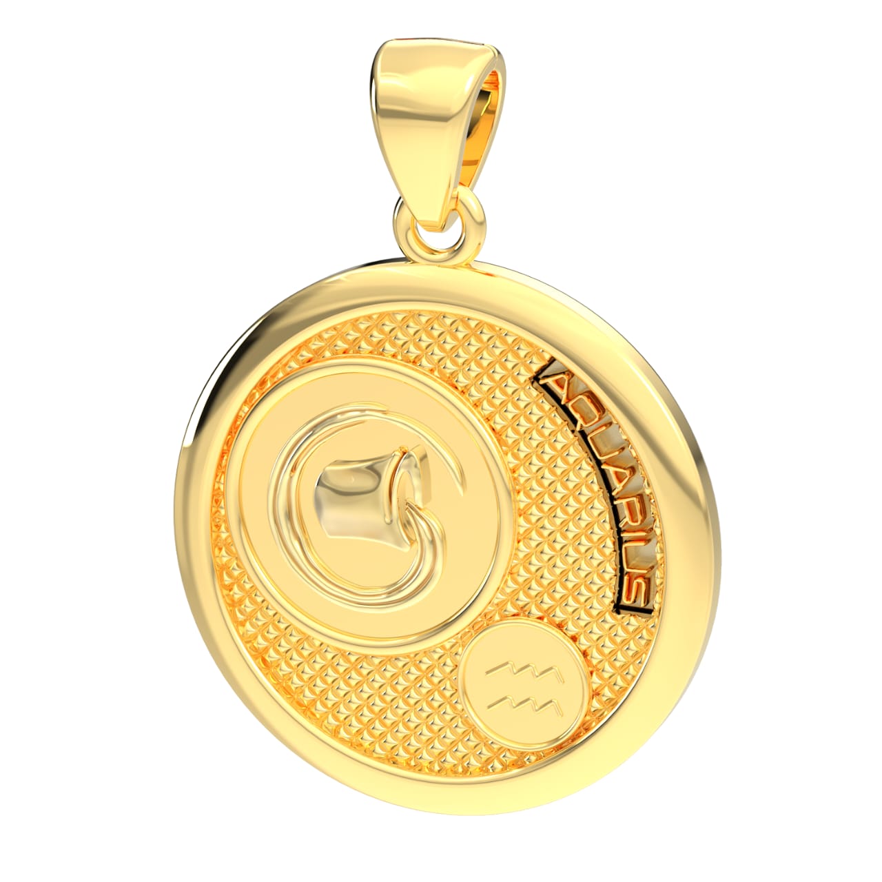 Men's 14k Yellow Gold Aquarius Zodiac Pendant Necklace, 33mm - US Jewels
