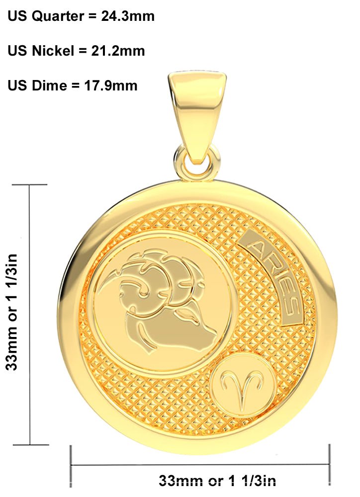 Men's 14k Yellow Gold Aries the Ram Zodiac Pendant Necklace, 33mm - US Jewels