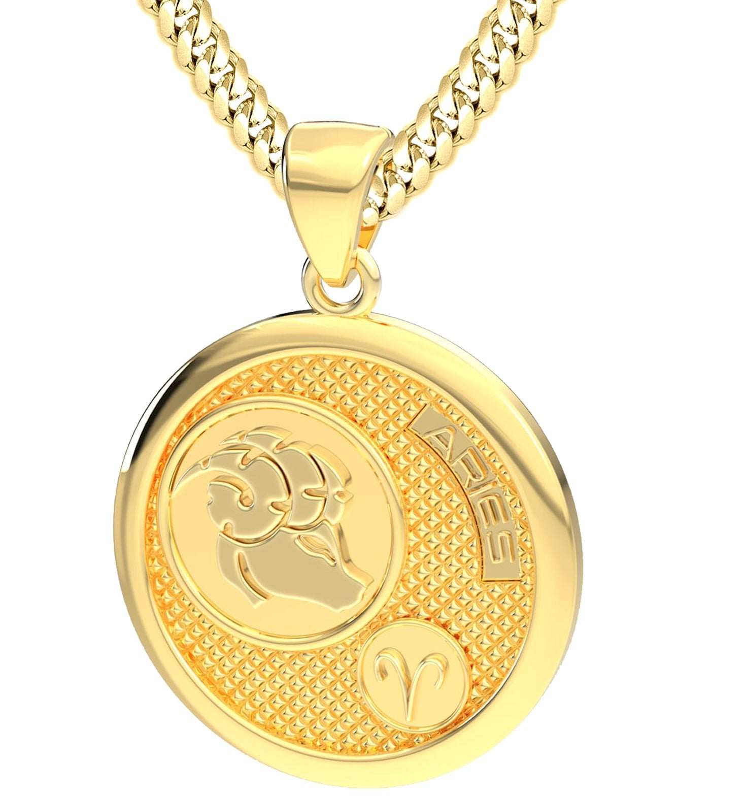 Zodiac Metal Necklace - Men\'s 14k Gold Aries Pendant