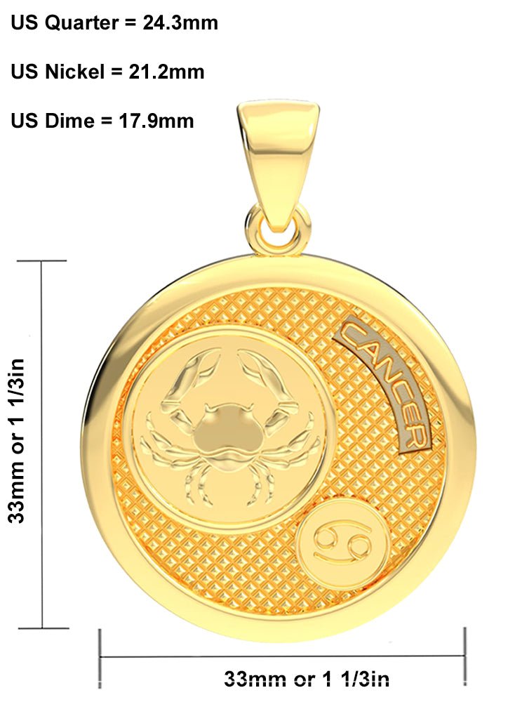 Men's 14k Yellow Gold Cancer the Crab Zodiac Pendant Necklace, 33mm - US Jewels