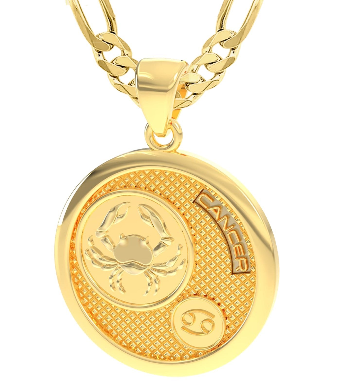 Men's 14k Yellow Gold Cancer the Crab Zodiac Pendant Necklace, 33mm - 22in  5.7mm Figaro Chain