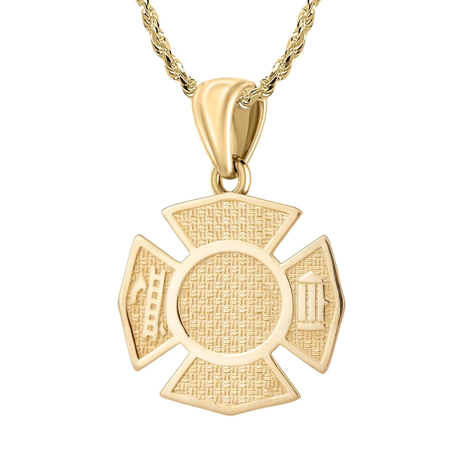 Men's 14K Yellow Gold Customizable Firefighter Pendant Necklace, 29mm - US Jewels