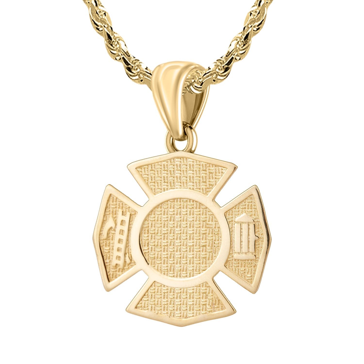 Men's 14K Yellow Gold Customizable Firefighter Pendant Necklace, 29mm - US Jewels