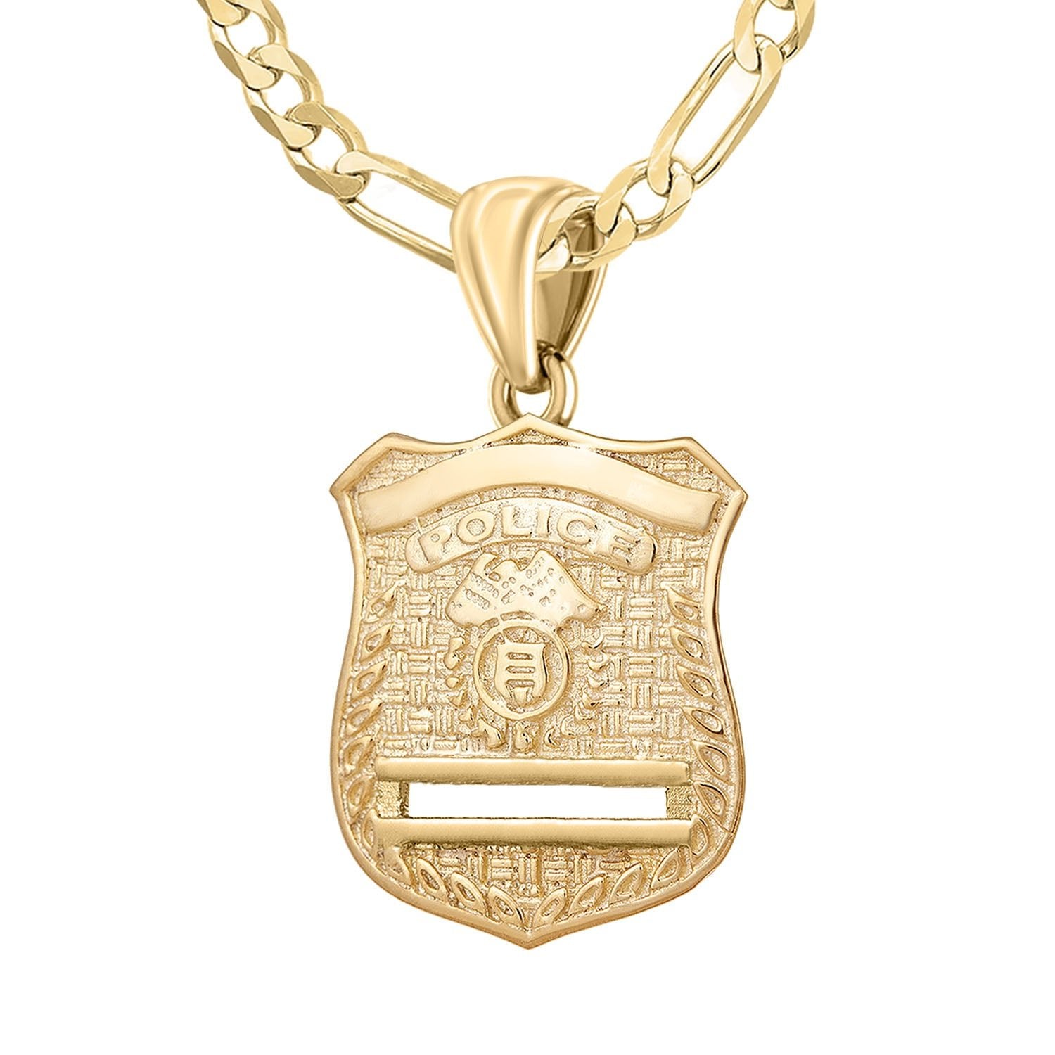 Men's 14K Yellow Gold Customizable Police Badge Pendant Necklace, 26mm - US Jewels
