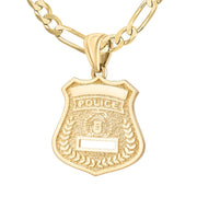Men's 14K Yellow Gold Customizable Police Badge Pendant Necklace, 37mm - US Jewels