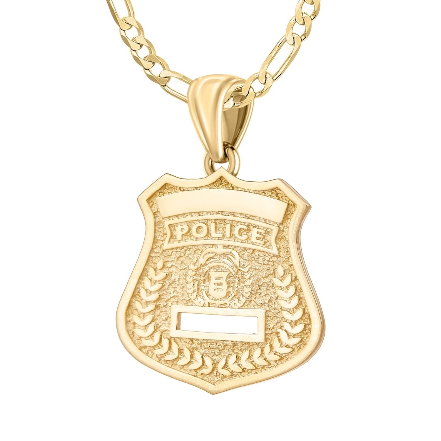 Men's 14K Yellow Gold Customizable Police Badge Pendant Necklace, 37mm - US Jewels