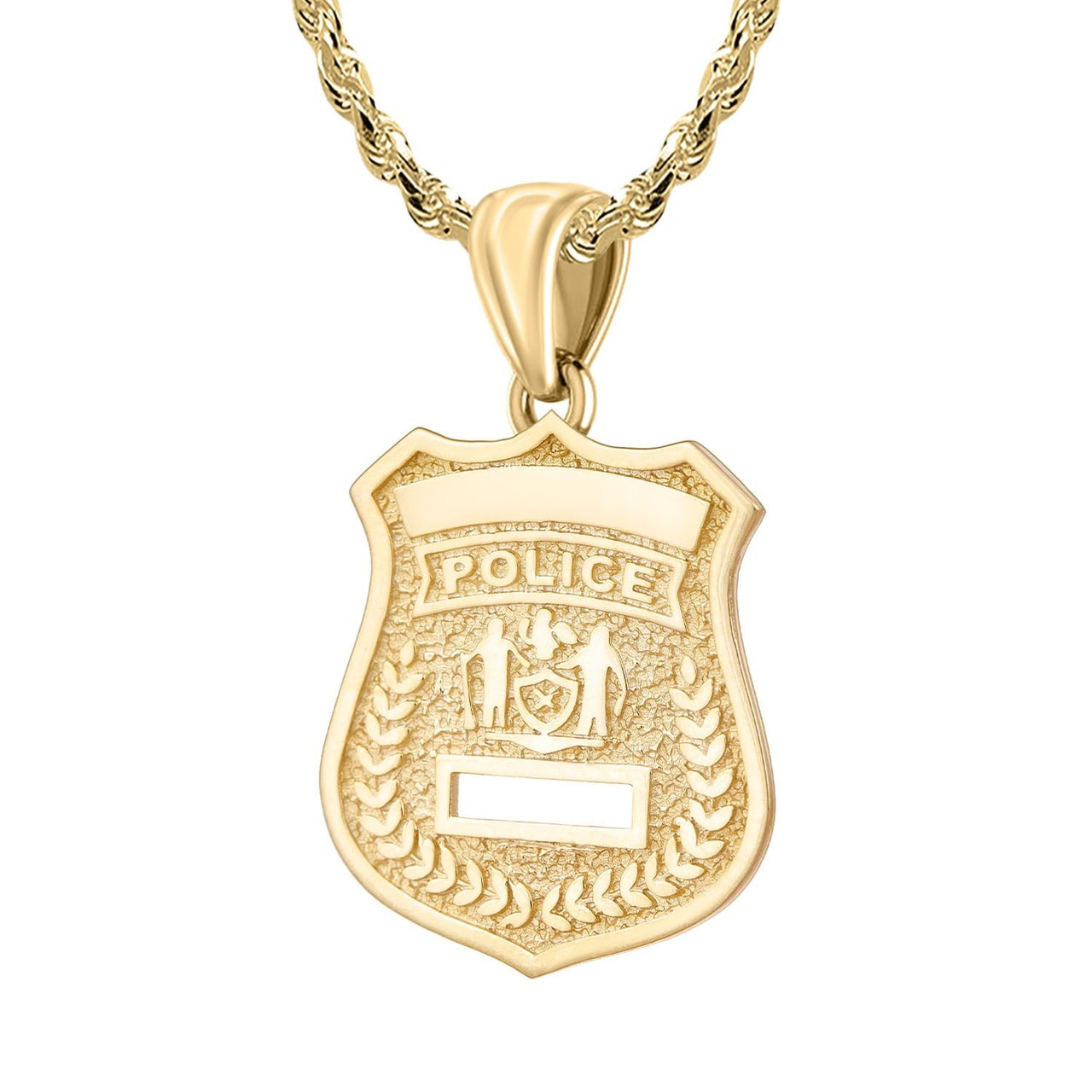 Men's 14K Yellow Gold Customizable Police Badge Pendant Necklace, 39mm - US Jewels