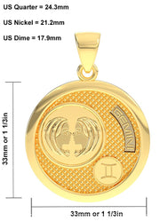 Men's 14k Yellow Gold Gemini the Twins Zodiac Pendant Necklace, 33mm - US Jewels