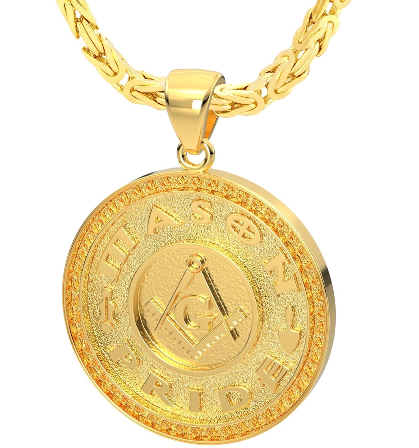 Masonic Necklace - Men's 14k Gold Square and Compass Pendant Medallion