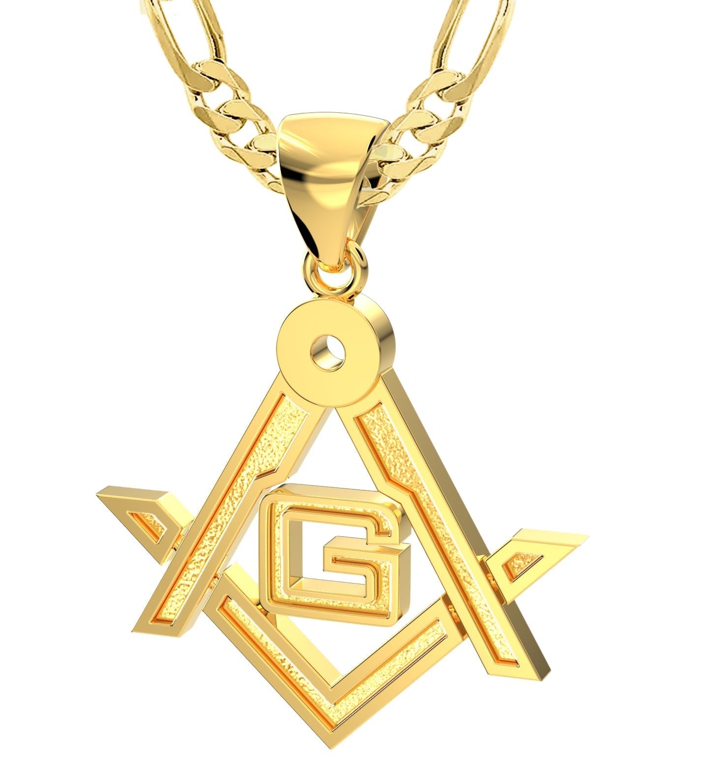 Masonic Necklace - Men's 14k Gold Square and Compass Pendant In