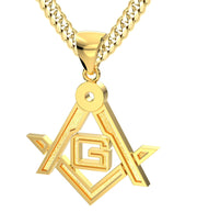 Men's 14k Yellow Gold Masonic Master Mason Solid Pendant Necklace, 35mm - US Jewels