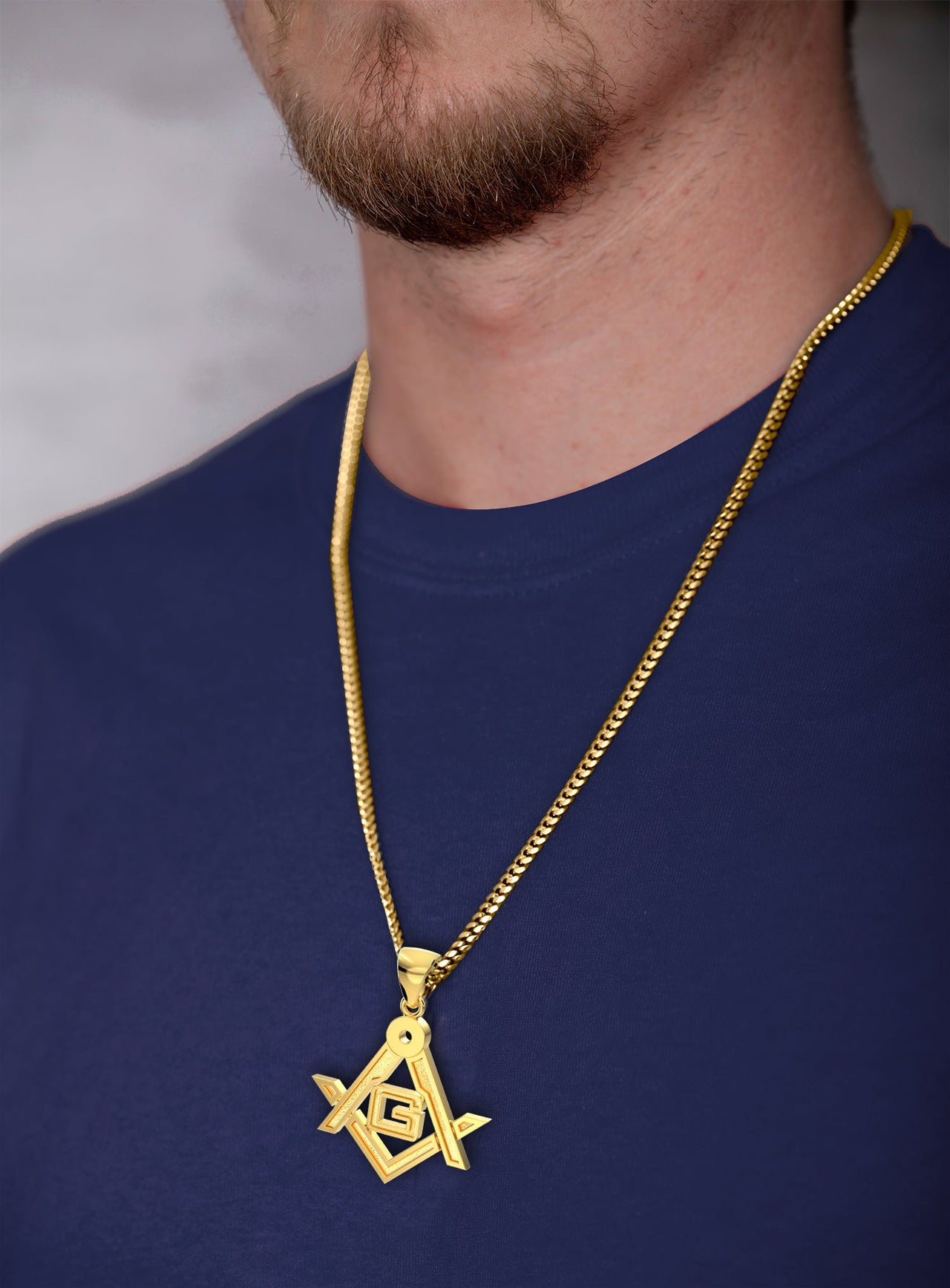 Men's 14k Yellow Gold Masonic Master Mason Solid Pendant Necklace, 35mm - US Jewels