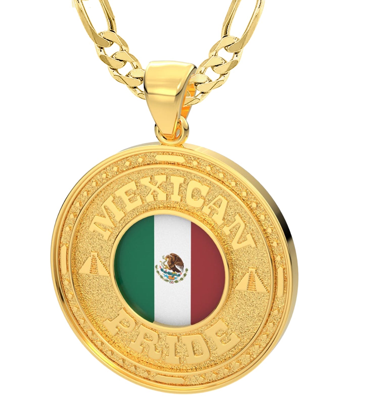 Men's 14k Yellow Gold Mexican Pride Pendant Necklace, 33mm - US Jewels