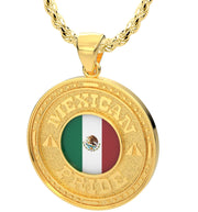 Men's 14k Yellow Gold Mexican Pride Pendant Necklace, 33mm - US Jewels
