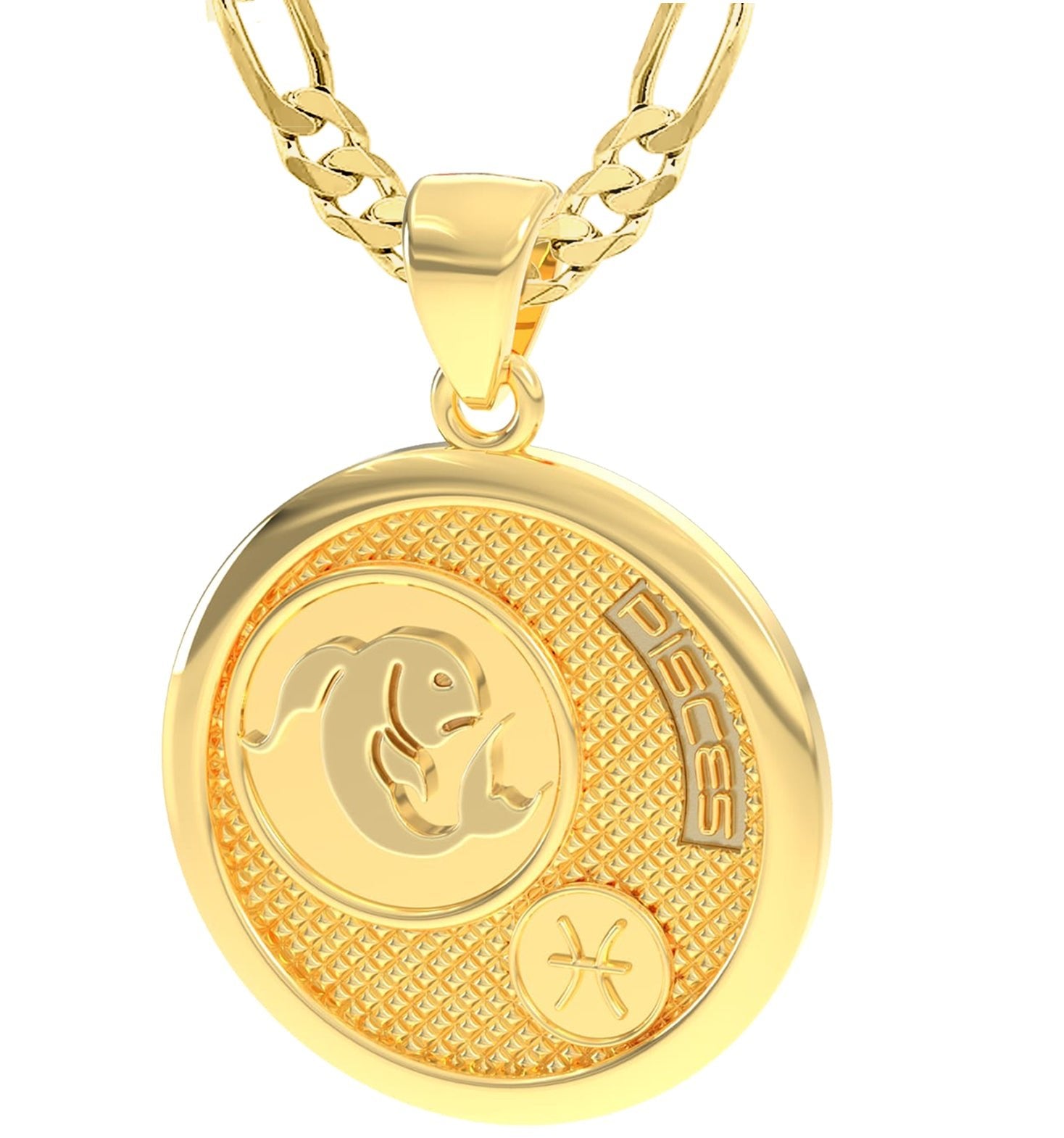 Men's 14k Yellow Gold Pisces the Fish Zodiac Pendant Necklace, 33mm - US Jewels