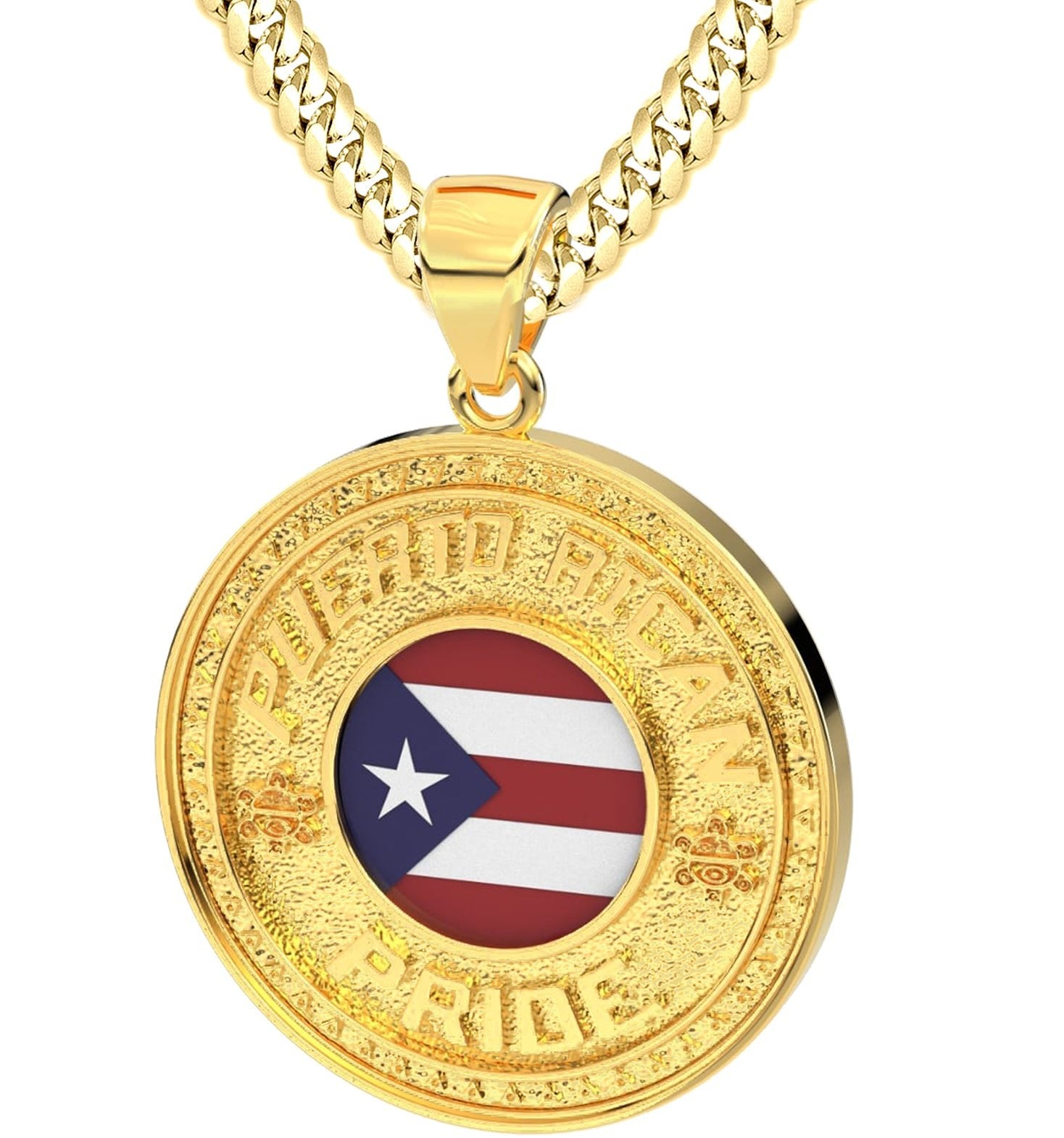 Men's 14k Yellow Gold Puerto Rican Pride Pendant Necklace, 33mm - US Jewels