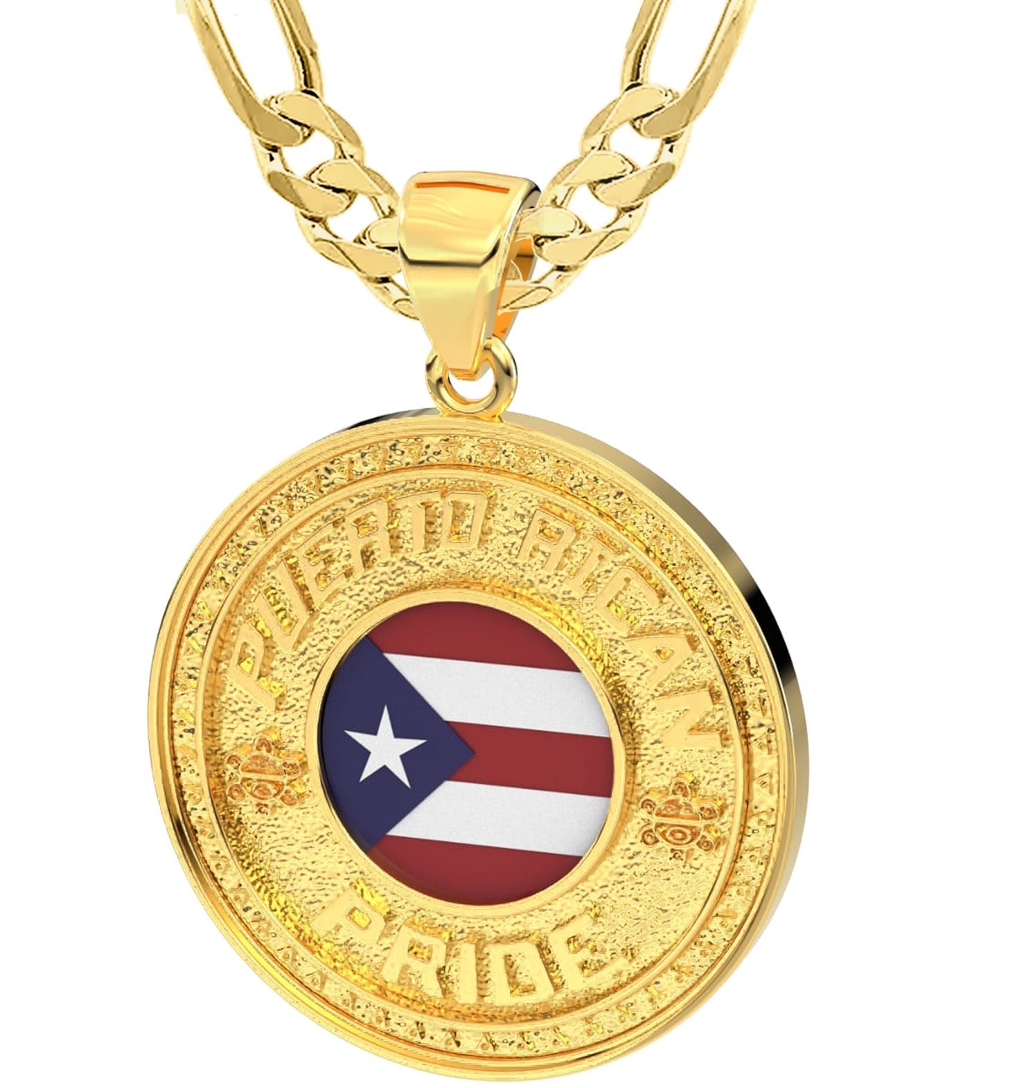 Men's 14k Yellow Gold Puerto Rican Pride Pendant Necklace, 33mm - US Jewels