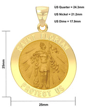 Men's 14k Yellow Gold Round St Saint Florian Fireman Hollow Medal Pendant Necklace, 25mm - US Jewels