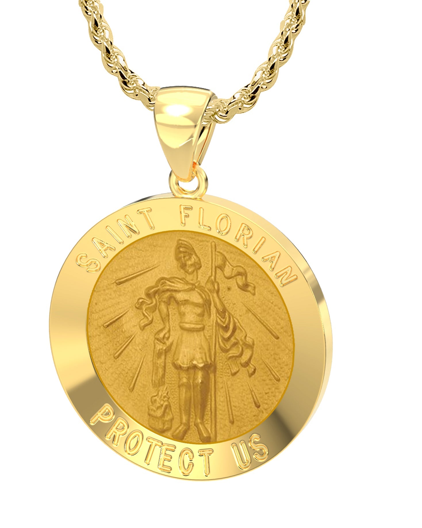 St Florian Firefighter Pendant - Round Pendant Necklace In Gold
