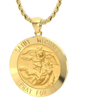 Men's 14k Yellow Gold Round St Saint Michael Hollow Medal Pendant Necklace, 25mm - US Jewels