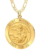 Men's 14k Yellow Gold Round St Saint Michael Solid Medal Pendant Necklace, 25mm - US Jewels