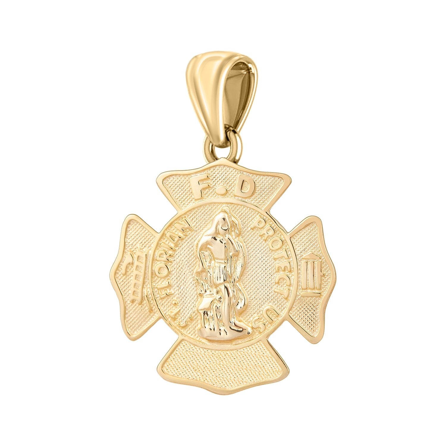 Men's 14K Yellow Gold Saint Florian Customizable Firefighter Pendant  Necklace, 30mm