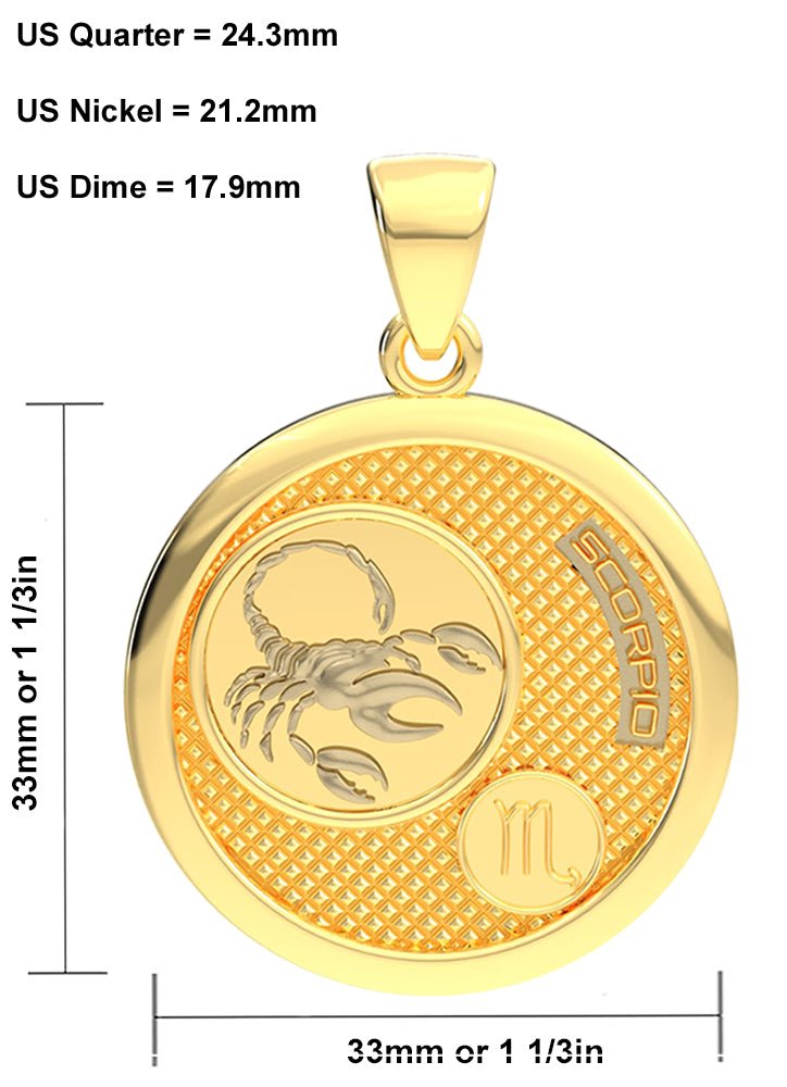 Men's 14k Yellow Gold Scorpio the Scorpion Zodiac Pendant Necklace, 33mm - US Jewels