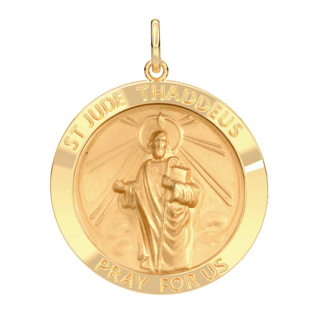 Men's 14k Yellow Gold Solid St Saint Jude Thaddeus Medal Pendant Necklace, 25mm - US Jewels