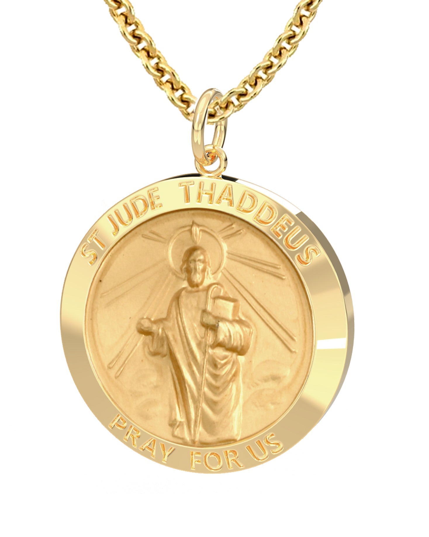 Men's 14k Yellow Gold Solid St Saint Jude Thaddeus Medal Pendant Necklace,  25mm - 20in 3mm Cable Chain