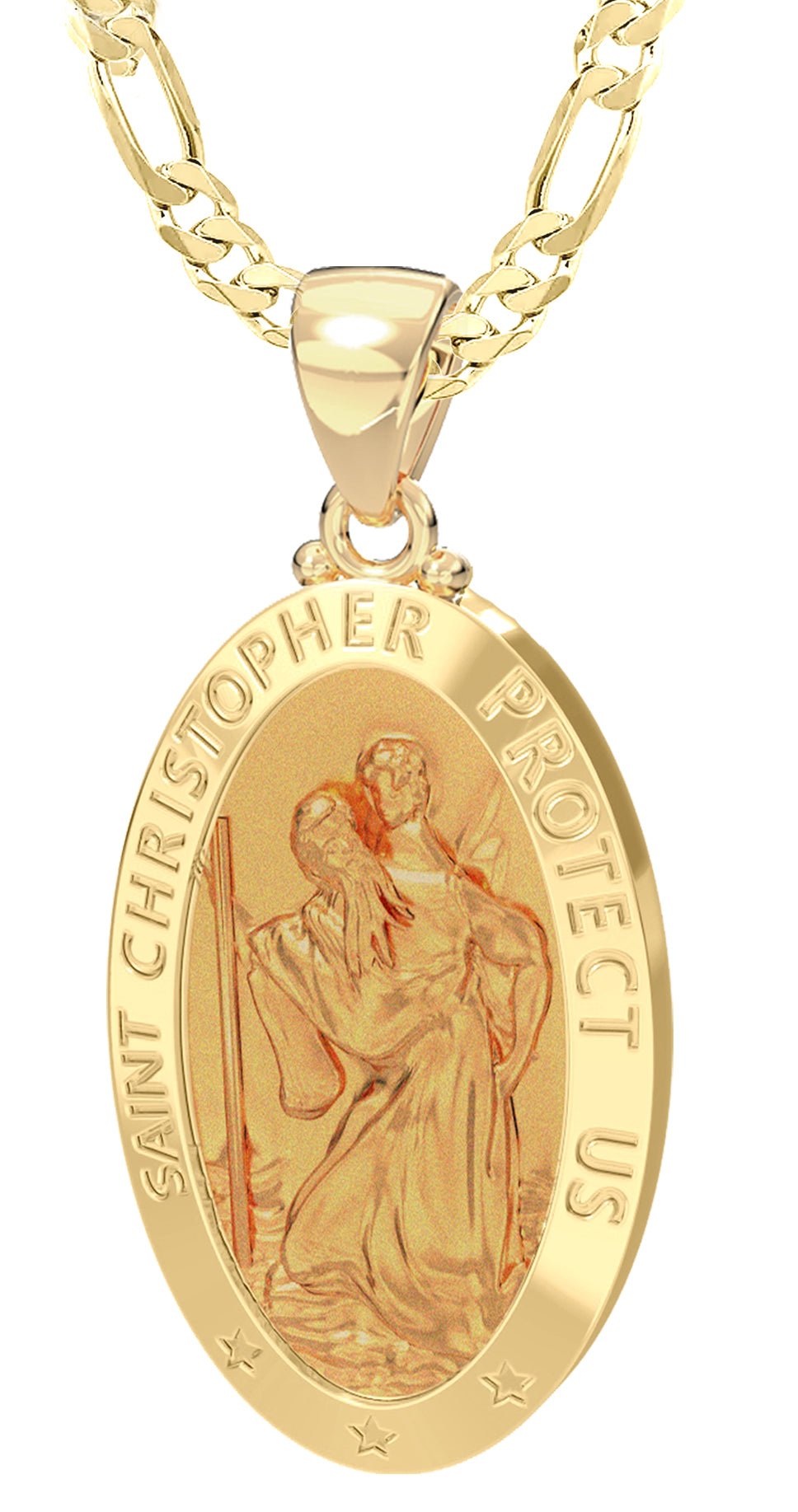 Men's 14k Yellow Gold St Christopher Oval Polished Hollow Pendant Necklace, 32mm - US Jewels