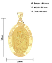 Men's 14k Yellow Gold St Christopher Oval Polished Hollow Pendant Necklace, 32mm - US Jewels
