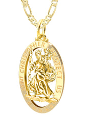 Men's 14k Yellow Gold St Christopher Oval Polished Pierced Pendant Necklace, 32mm - US Jewels