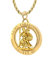 Men's 14k Yellow Gold St Christopher Round Polished Pierced Pendant Necklace, 25mm - US Jewels