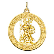 Men's 14k Yellow Gold St Christopher Round Polished Pierced Pendant Necklace, 28mm - US Jewels