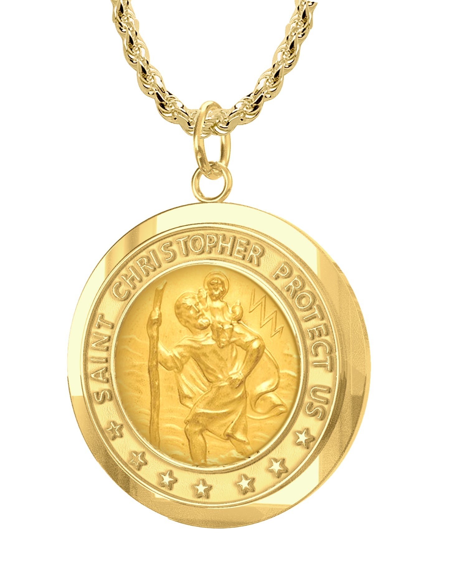 Mens Gold St Christopher Necklace - Mens Gold Necklace