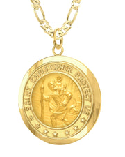 Men's 14k Yellow Gold St Christopher Round Polished Solid Pendant Necklace, 25mm - US Jewels