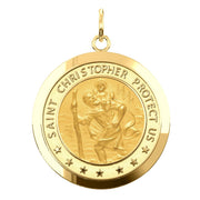 Men's 14k Yellow Gold St Christopher Round Polished Solid Pendant Necklace, 25mm - US Jewels