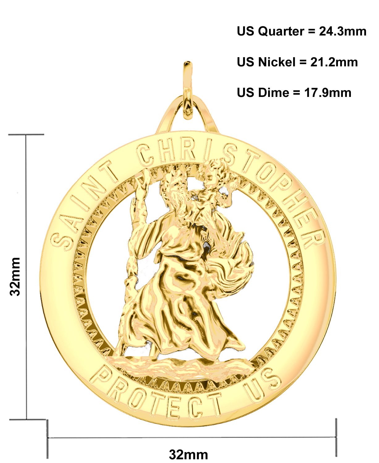 14K Solid Yellow Gold Saint Christopher Medal Pendant - Round Necklace Charm outlets