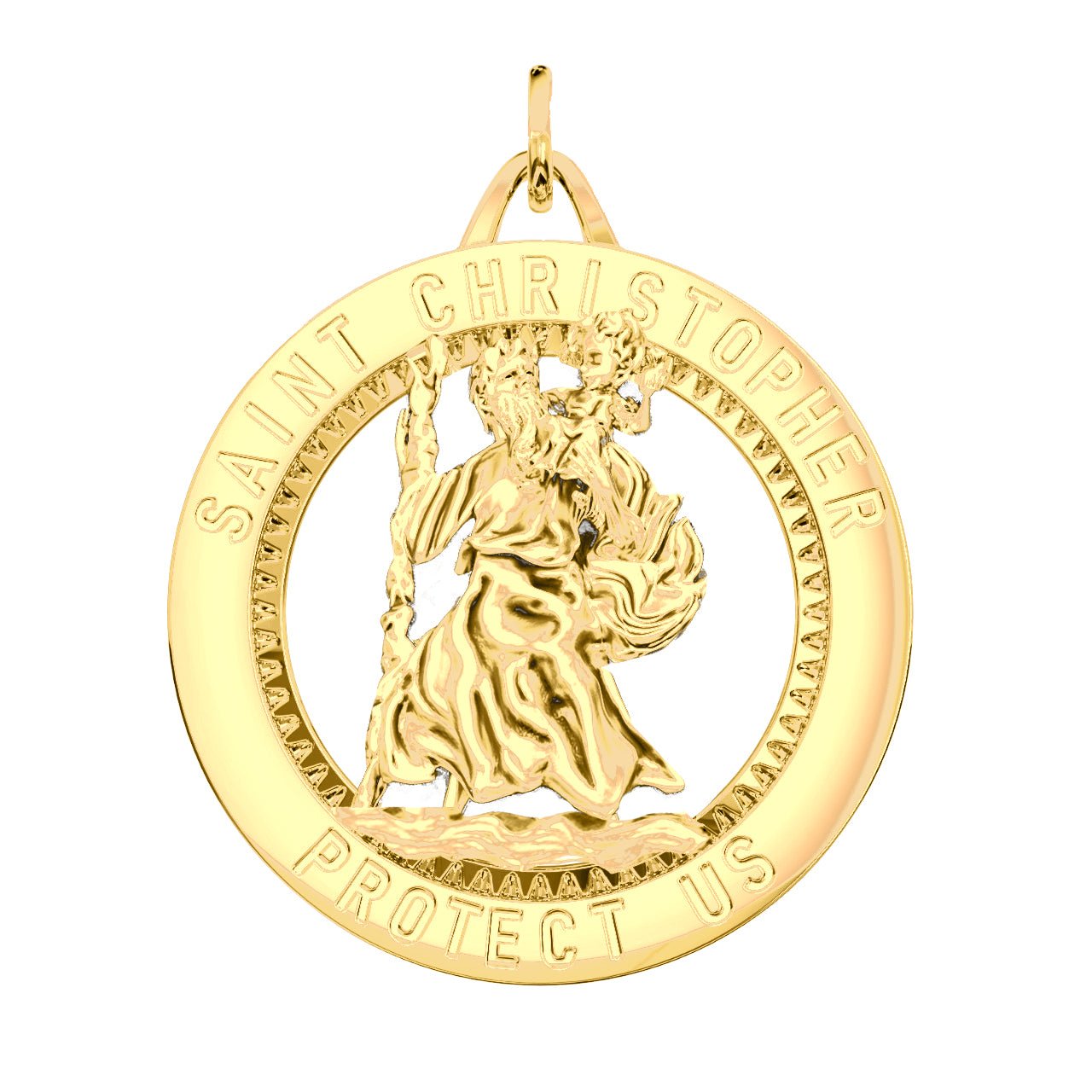 Men's 14k Yellow Gold St Christopher Round Polished Solid Pendant Necklace, 32mm - US Jewels
