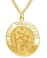 Men's 14k Yellow Gold St Christopher Round Polished Solid Pendant Necklace, 33mm - US Jewels