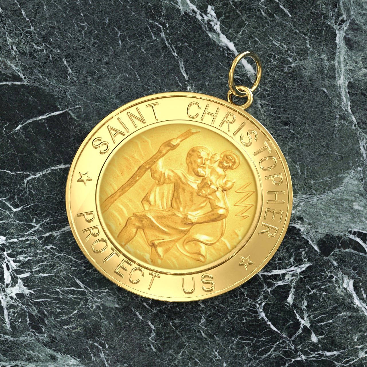 St Christopher Necklace - Men's Gold Round Pendant In Brand New