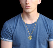 Men's 14k Yellow Gold St Christopher Round Polished Solid Pendant Necklace, 37mm - US Jewels