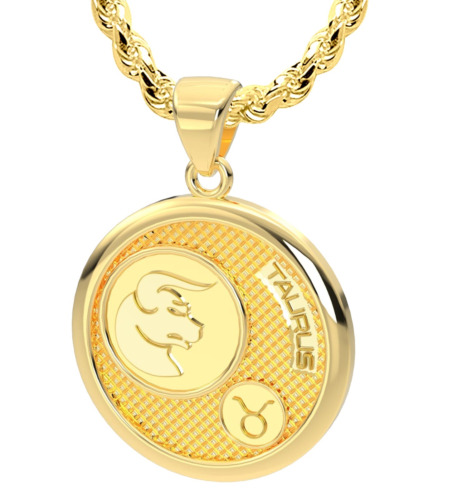 Men's 14k Yellow Gold Taurus the Bull Zodica Pendant Necklace, 33mm - US Jewels