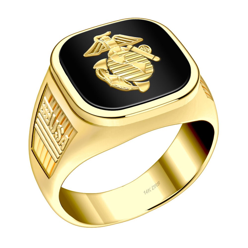 Men's 14k Yellow Gold US Marine Corps Military Ring Band - US Jewels