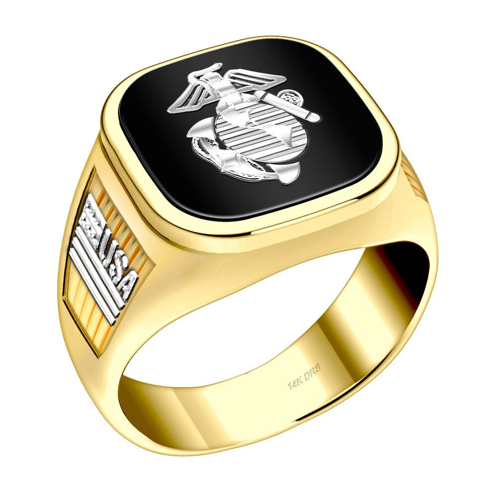 Men's 14k Yellow Gold US Marine Corps Military Ring Band - US Jewels